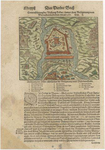Print of the Fortress Julaof Tokay, Hungary, Surrounded by Turkish Troops, c1580, view 2