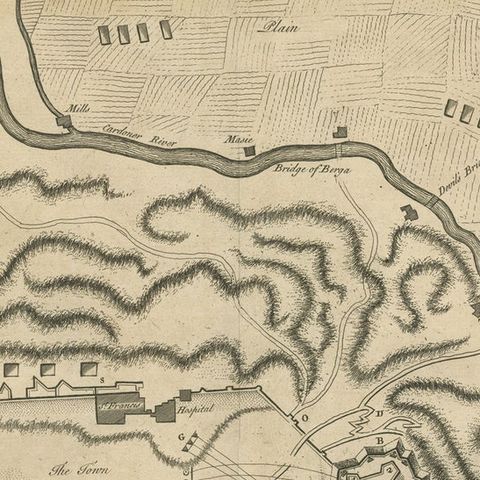 Antique Plan of the Siege of the Castle of Cardona in 1714, close-up 1