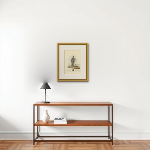 Antique Print of a Knight of the Birmingham Family, 1842, shown framed on a wall