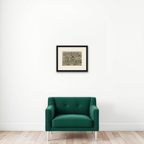 Antique Print of the Ruins of the Roman Fortress Brittenburg, The Netherlands, shown framed on a wall