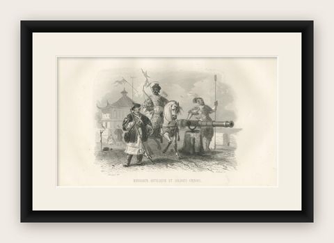 Antique Print of Chinese Soldiers by D'Urville (1853), shown framed
