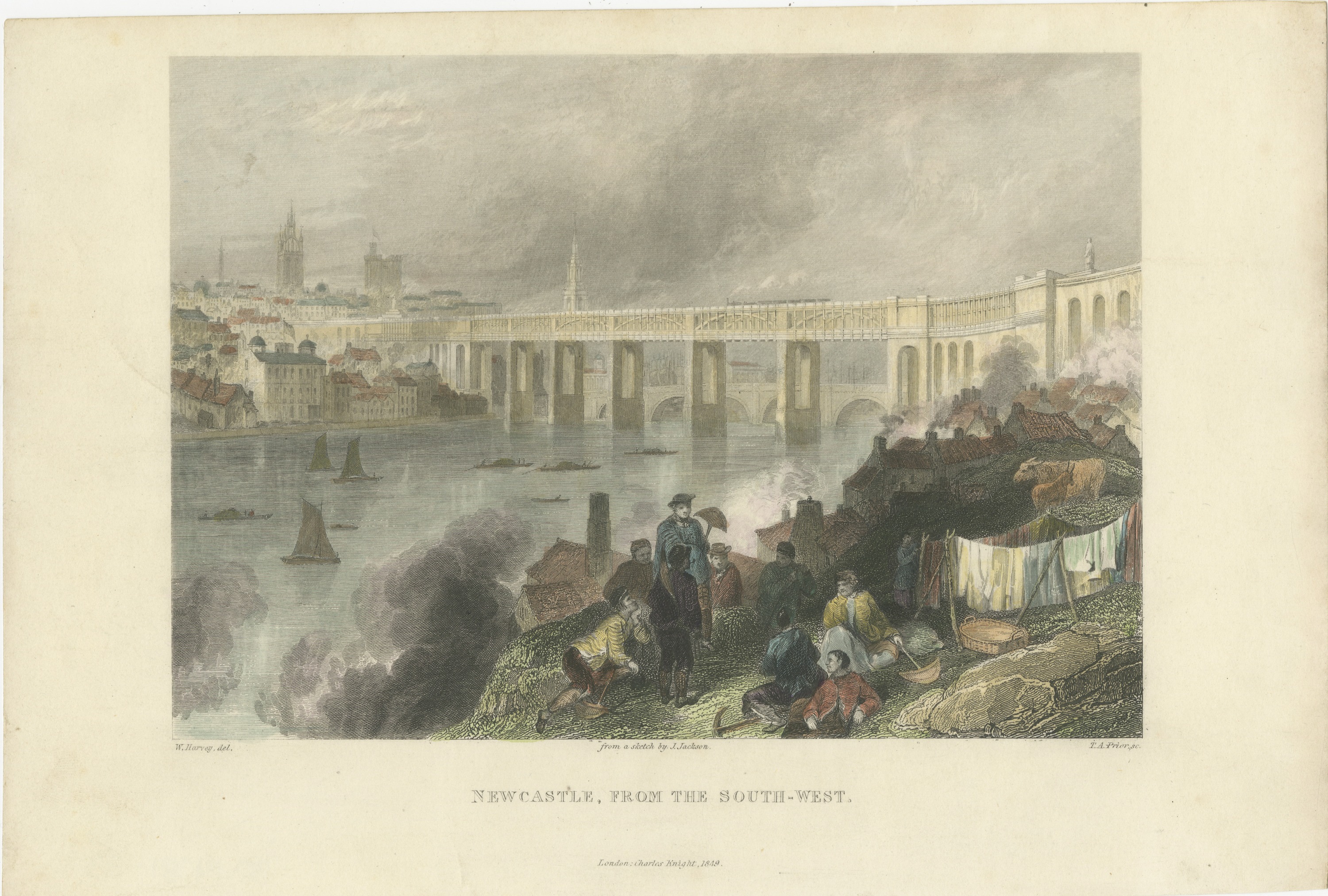 Newcastle from the South West, Engraving after W. Harvey, Charles Knight, 1849, view 2