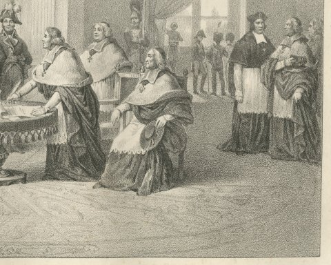 The Concordat, the First Consul and Prelates, Antique Madou Lithograph, 1827, close-up 3