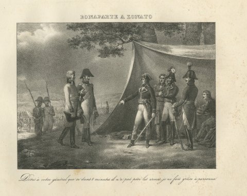 Bonaparte at Lonato, the Eight Minute Ultimatum, Antique Madou Lithograph, 1827