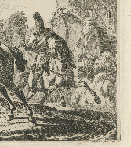 Original Engraving of Austrian Soldiers on Horseback, 1812, close-up 2