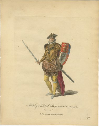 Military Habit of King Edward VI in 1552, Sword and Shield, Jefferys Plate, 1757, view 2