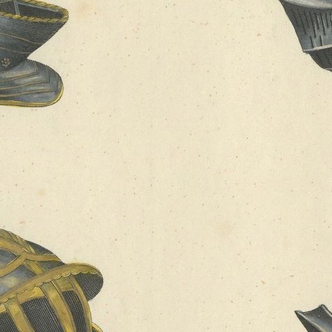 19th-Century Hand-Coloured Lithograph of Knightly Helmets with Vibrant Plumes, close-up 4