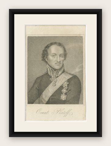 Antique Portrait Matvei Platov, Russian General, Engraving c.1815, shown framed