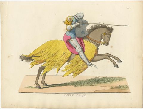 Mounted Knight in Tournament Armor c.1400, Antique Print, 1845, view 2