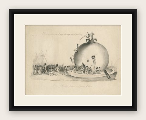 Dutch Troops Winter Quarters in a Cheese, Rare Belgium 1830 Satirical Cartoon, shown framed
