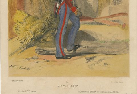 Austrian Artillery Soldier, 1835–1848, Hand-Coloured Lithograph, close-up 2