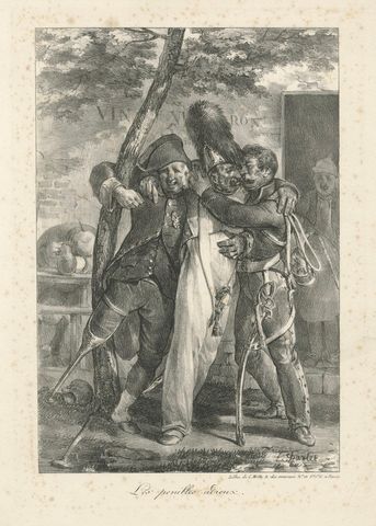 Les pénibles adieux, Charlet Napoleonic Soldiers Lithograph, c.1825, close-up 1