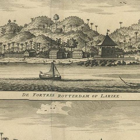 Antique Print of Hila and Fortresses by Valentijn '1726', close-up 2