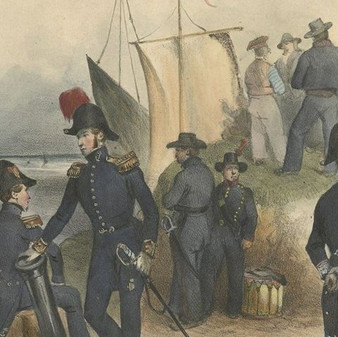 Handcolored Antique Print of the Marine Administration of the Belgium Army, 1833, close-up 2