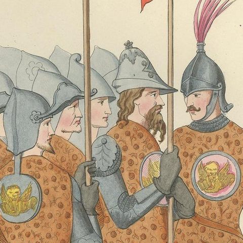 Antique Print of Italian Soldiers, 14th Century, by Bonnard, 1860, close-up 2