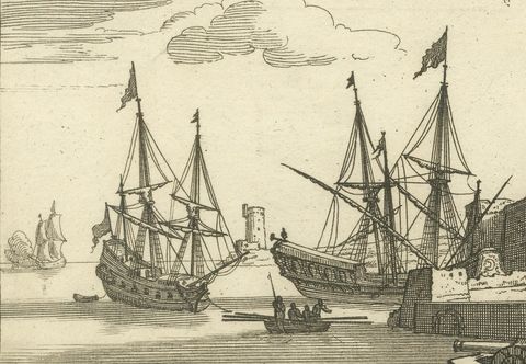 Port Scene at Ladimiti in the Aegean Archipelago with Fortifications, ca. 1680, close-up 1