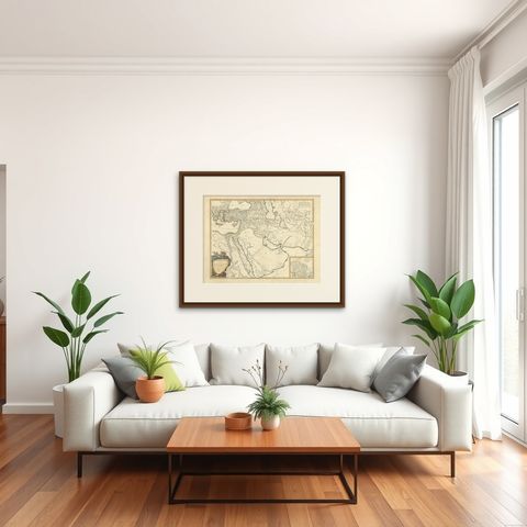 Antique Map of Alexander the Great's Empire & Campaigns, de Vaugondy, 1753, shown framed in a room