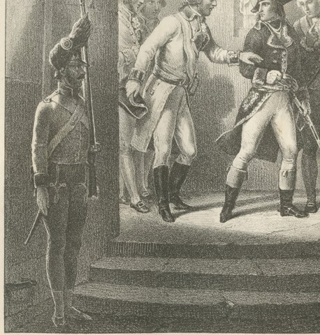 Conferences of Udine Broken Off, Then War, Antique Madou Lithograph, 1827, close-up 1