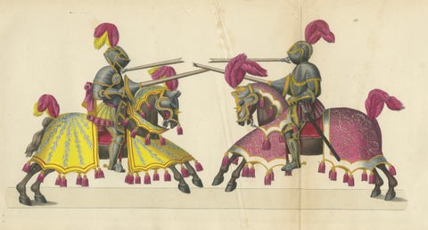 Magnificent Jousting Tournament Print with Handcoloured Knights and Horses, 1842, close-up 5