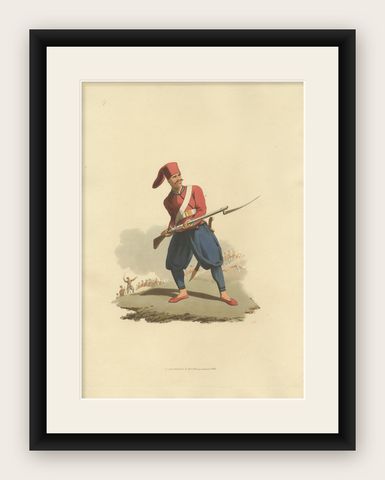 Antique Print of Turkish Soldier, Hand-Colored Aquatint, 1818, Folio, shown framed