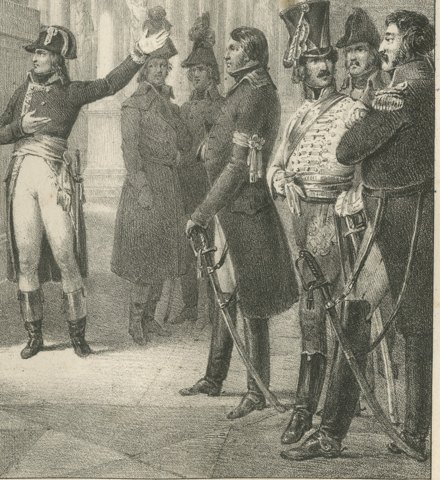 Audience to the Savants, Monge and Berthollet, Antique Madou Lithograph, 1827, close-up 2