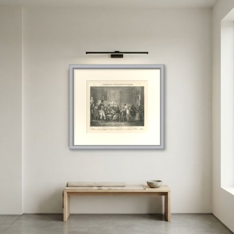 Bonaparte Dines with the Duke of Tuscany, Antique Madou Lithograph, 1827, shown framed on a wall