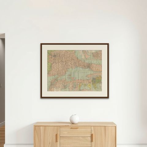 Daily Telegraph War Map 1877, Ottoman Empire, Balkans & Constantinople Antique, shown framed on a wall