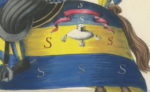 Hand-Coloured Knightly Joust Print: Vibrant Heraldic Horses and Armor, 1842, close-up 3