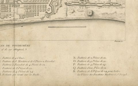 Plan of Pondicherry Fortifications and Attacks, France, c.1750, close-up 2