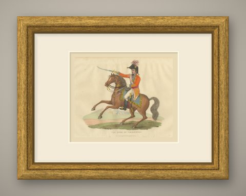 The Duke of Wellington on a Rearing Bay, Saber Raised, 1815, shown framed