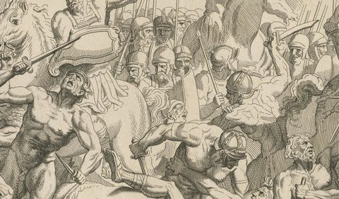 Heroic Roman Battle Scene, French Neoclassical Engraving, Napoleonic Era, 1804, close-up 1