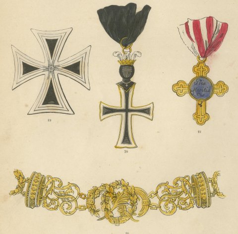 Orders of Austria, Veteran Badges and Crosses, Plate V, Wood Engraving, 1844, close-up 2