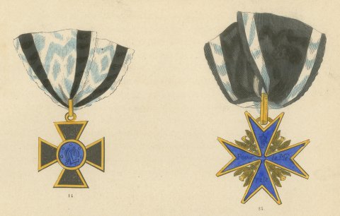 Orders of Prussia, Pour le Mérite Cross and 1813 1814 Medals, Plate LXII, 1844, close-up 1