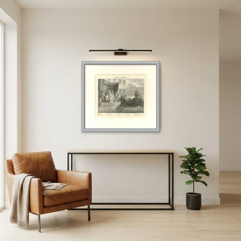 Festival at Milan, the Chariot Race, Antique Madou Lithograph, 1827, shown framed in a room