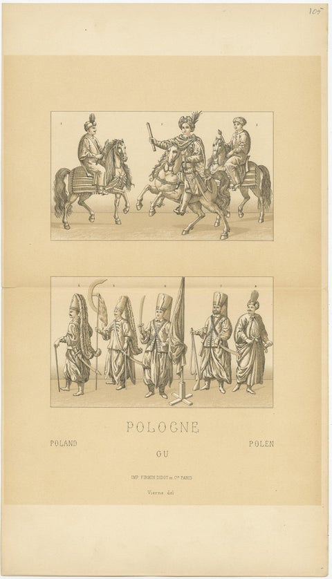 Antique Print of Polish Battle Costumes Racinet, 'circa 1880', view 3