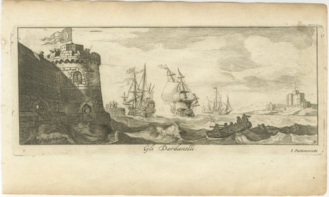 Engraved View of the Dardanelles with Fortifications and Ships, ca. 1680, view 2