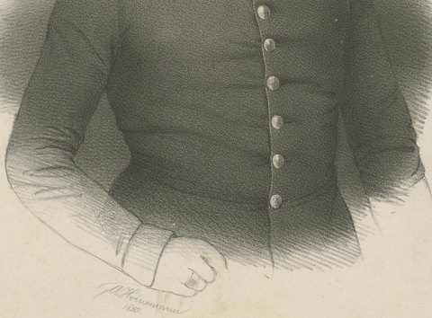 Portrait of an Officer in Uniform, Lithograph by Hornemann, 1850, close-up 2