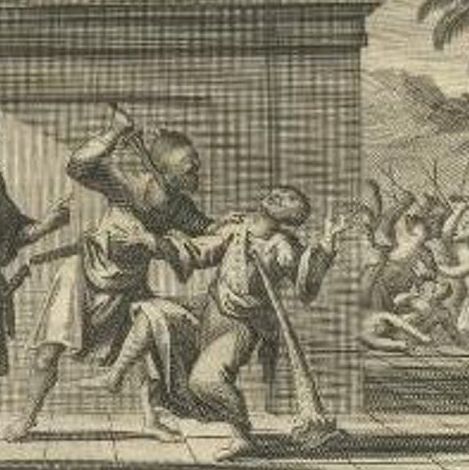 Antique Print of a Battle in Vidia Rajoe in India, 1726, close-up 3