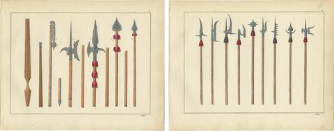 19th-Century Lithograph Compilation of Medieval Polearms and Weapons, view 4