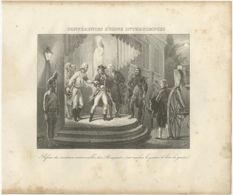 Conferences of Udine Broken Off, Then War, Antique Madou Lithograph, 1827, view 2
