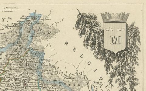 Map of Ardennes France with Sedan and Military History by Vuillemin, c.1850, close-up 2