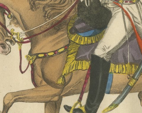 Emperor Francis II of Austria Riding Before a Hilltop Castle, Hand Colored, 1815, close-up 2