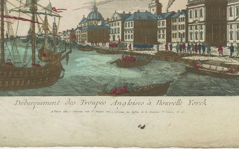 Landing of the British Troops in New York, Hand-Colored Optical View, ca. 1776, close-up 1
