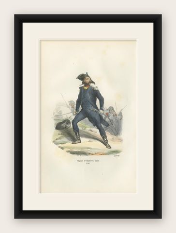 Napoleonic Light Infantry Officer 1795, French Military Uniform Print, 1843, shown framed