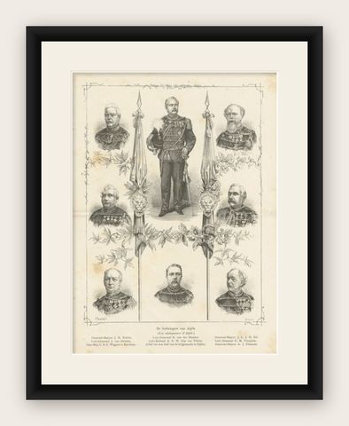 Antique Print of Important Military of Aceh in Sumatra, Dutch East Indies, 1883, shown framed