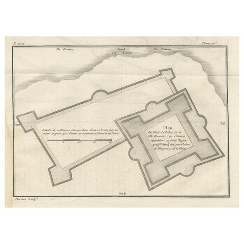 Plan of the Dutch Fort in Formosa, Antique French Jesuit Engraving, ca.1790