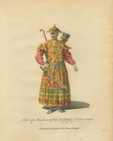 Mandarin Officer of War, Chinese Tartary, Antique Print, Jefferys, 1749, close-up 1