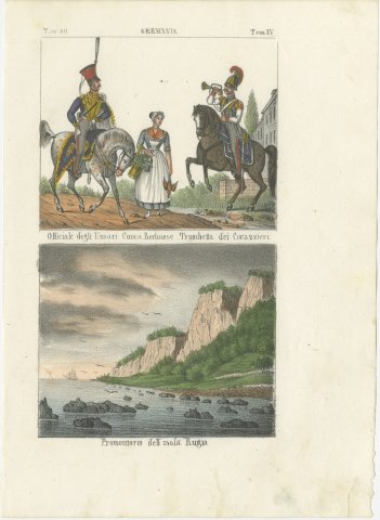 Hussar Officer, Berlin Cook and Cuirassier Trumpeter with the Rügen Cliffs, 1842, view 2