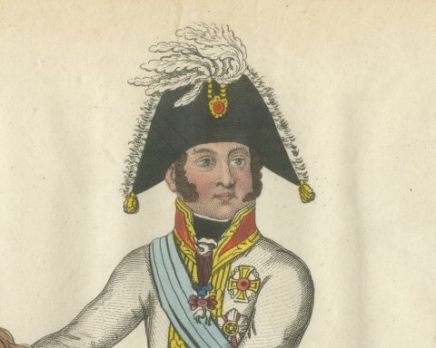 Prince Schwarzenberg on a Chestnut Horse Before a Tented Camp, 1815, close-up 1