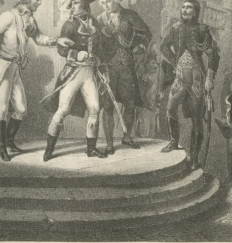 Conferences of Udine Broken Off, Then War, Antique Madou Lithograph, 1827, close-up 3